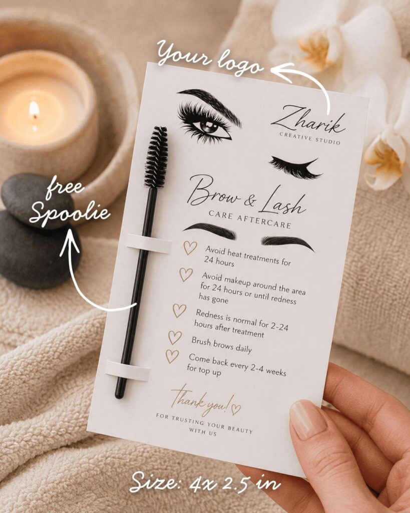 ✨ Custom Lash & Brow Aftercare Cards with Free Spoolie